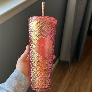 rosy pink jeweled starbucks cold cup💓🧡.